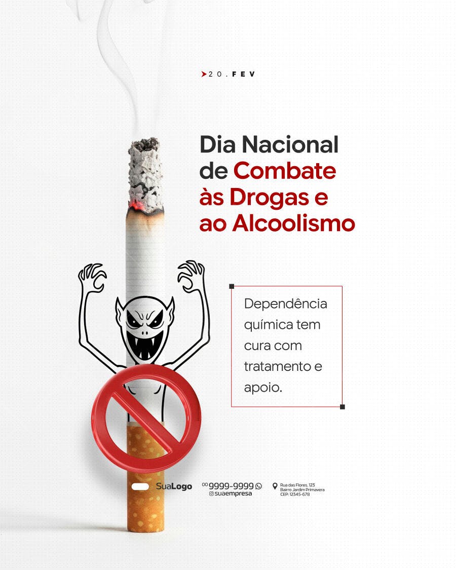 Post Dia Nacional Combate Drogas e Alcoolismo PSD Editável