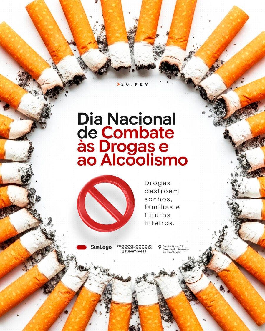 Post Instagram Dia Nacional Combate Drogas e Álcool PSD Editável