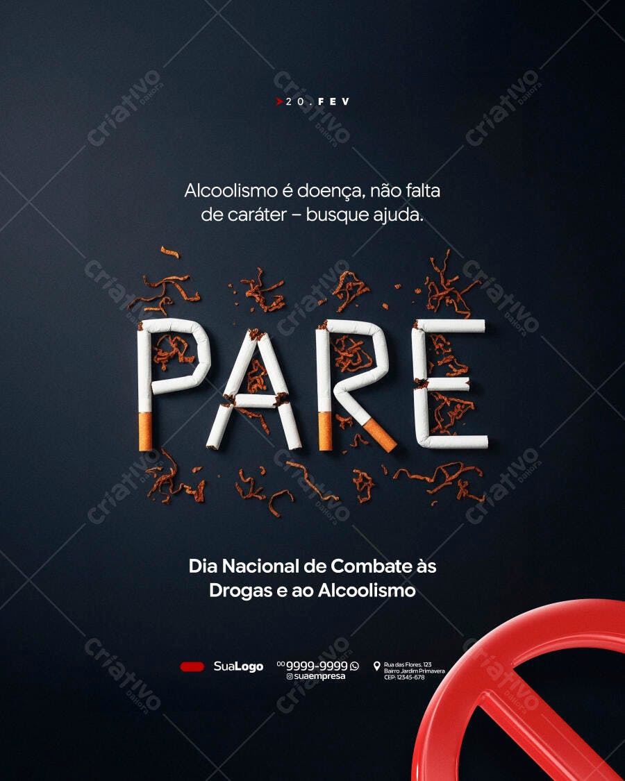 Post Dia Nacional Combate Drogas Alcoolismo PSD Editável