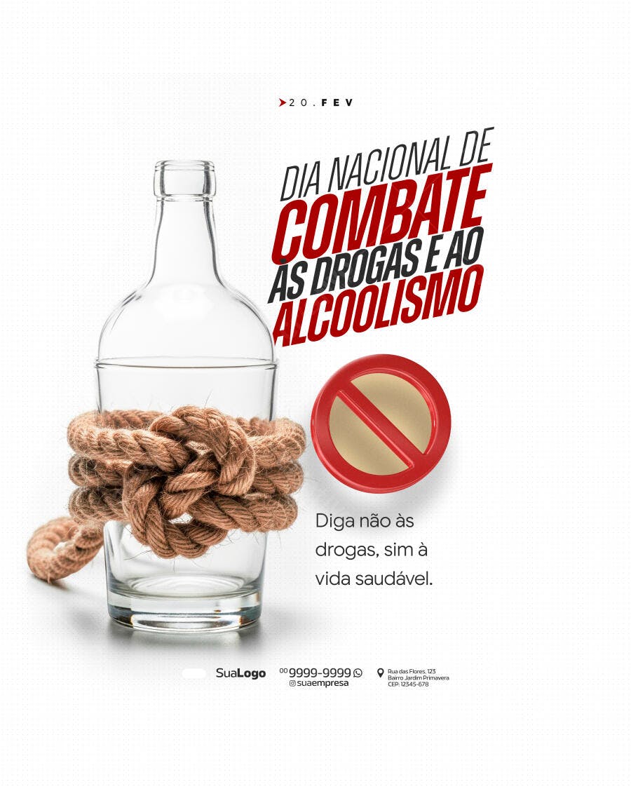 Post Dia Nacional Combate Drogas Alcoolismo PSD Editável