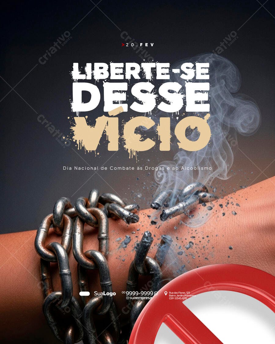 Post Dia Nacional Combate Drogas Alcoolismo PSD Editável