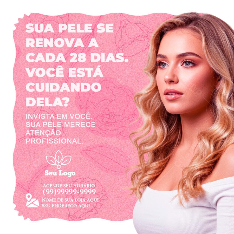 Post Instagram Skincare Estética Rosa PSD Editável