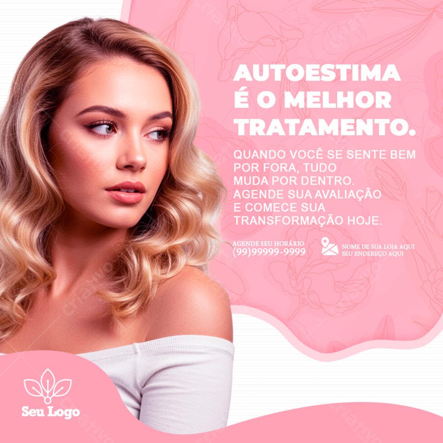 Post Instagram Estética Autoestima Rosa PSD Editável