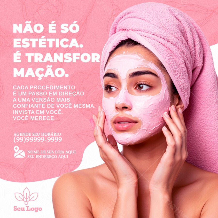 Post Instagram Estética Facial Transformação PSD Editável
