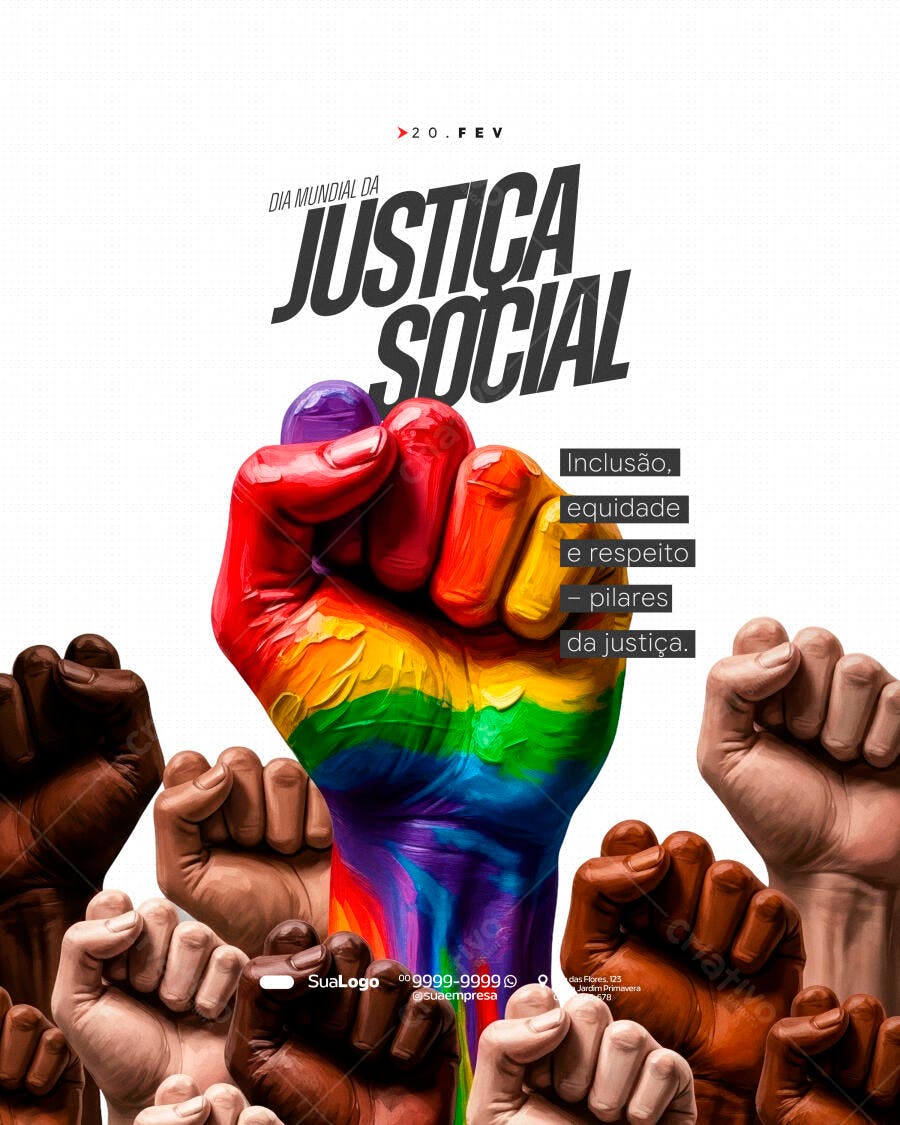 Post Instagram Dia Mundial Justiça Social 20 Fev PSD Editável