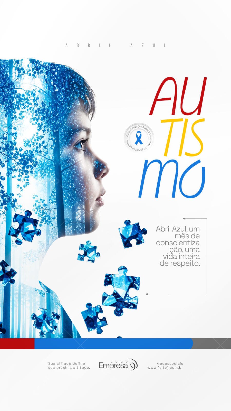 Post Abril Azul Conscientização Autismo PSD Editável