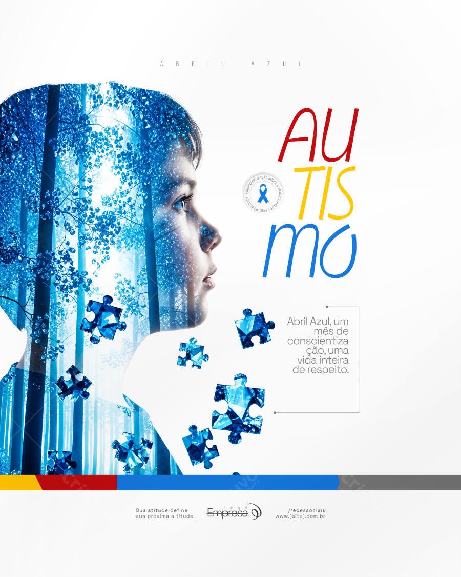Post Abril Azul Conscientização Autismo PSD Editável