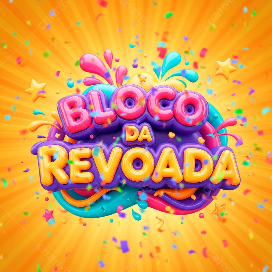 Selo 3D Bloco da Revoada Carnaval Colorido PNG Transparente