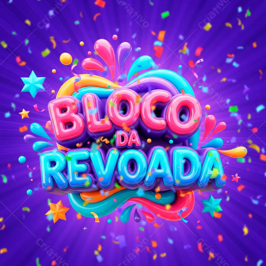 Bloco da Revoada 3D Carnaval Cores Vibrantes PNG Transparente