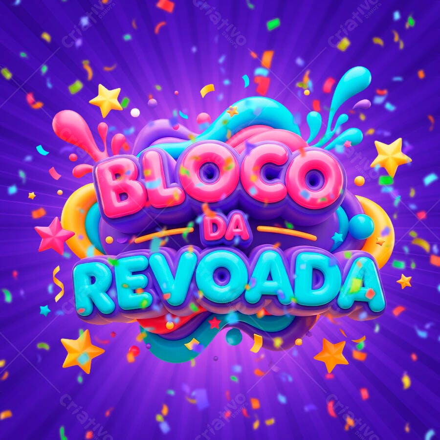 Bloco da Revoada Carnaval 3D Colorido Fundo Roxo