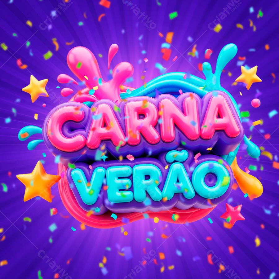 Selo 3D Carnaval Verão Colorido Balões e Confetes PNG