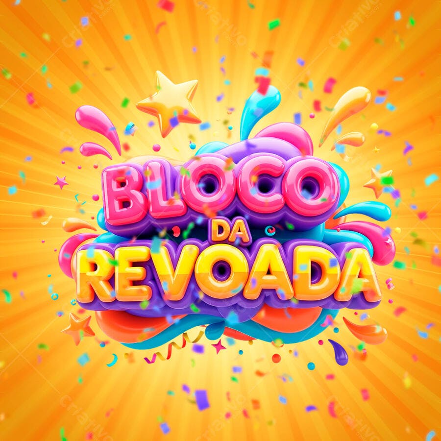 Selo 3D Bloco da Revoada Carnaval Colorido PNG Transparente