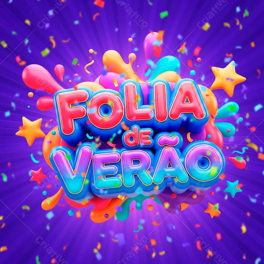 Folia de Verão Título 3D Colorido Confetes PNG