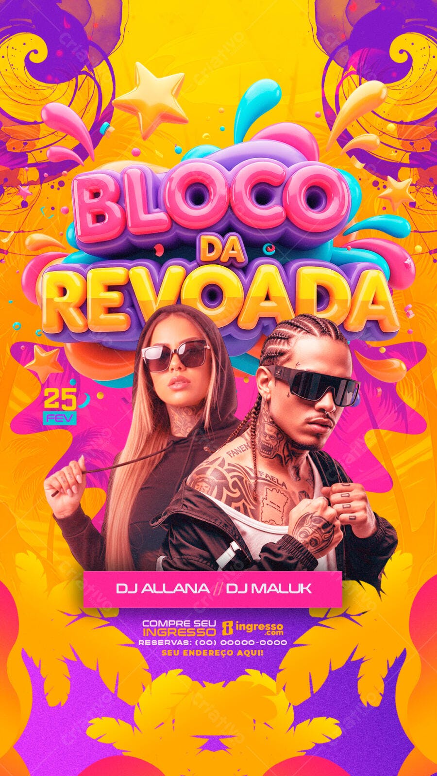 Flyer Pré-Carnaval Bloco da Revoada Fevereiro PSD Editável