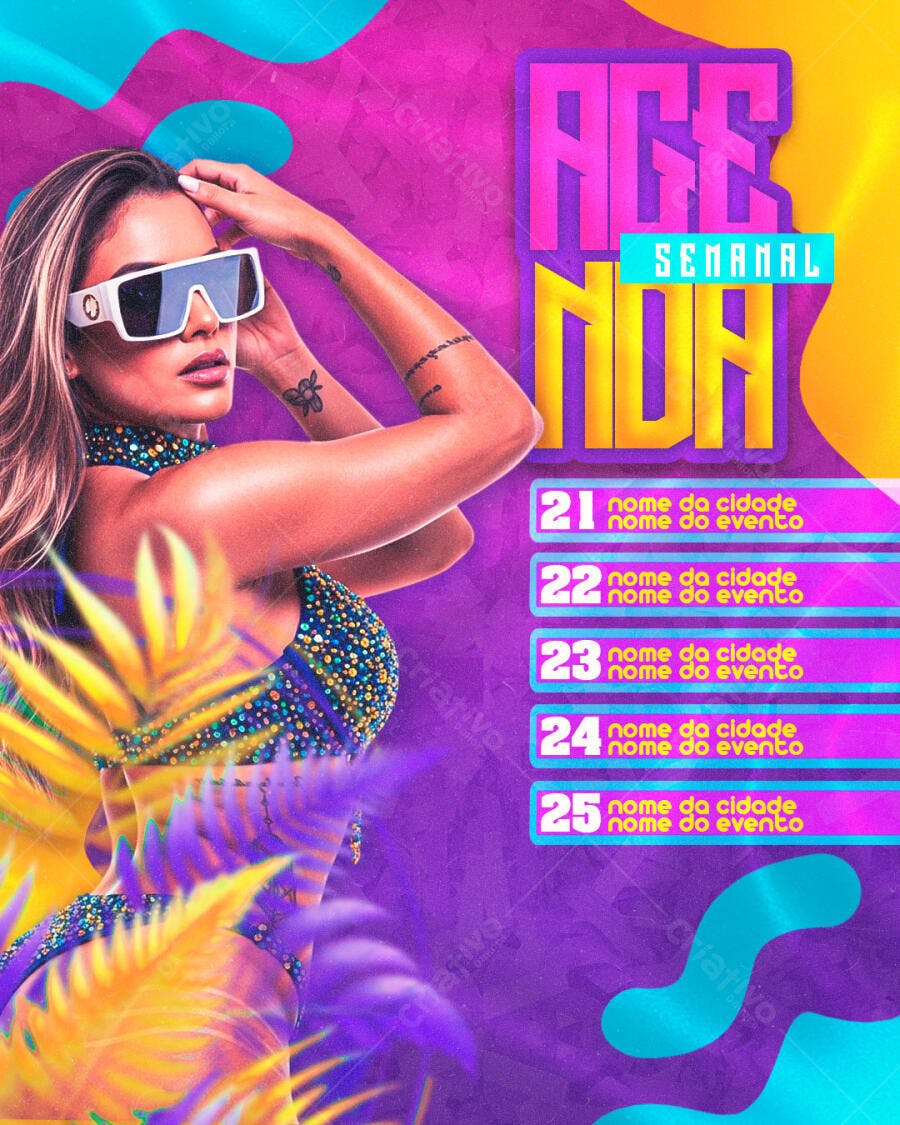 Flyer Agenda Semanal Balada Festa PSD Editável