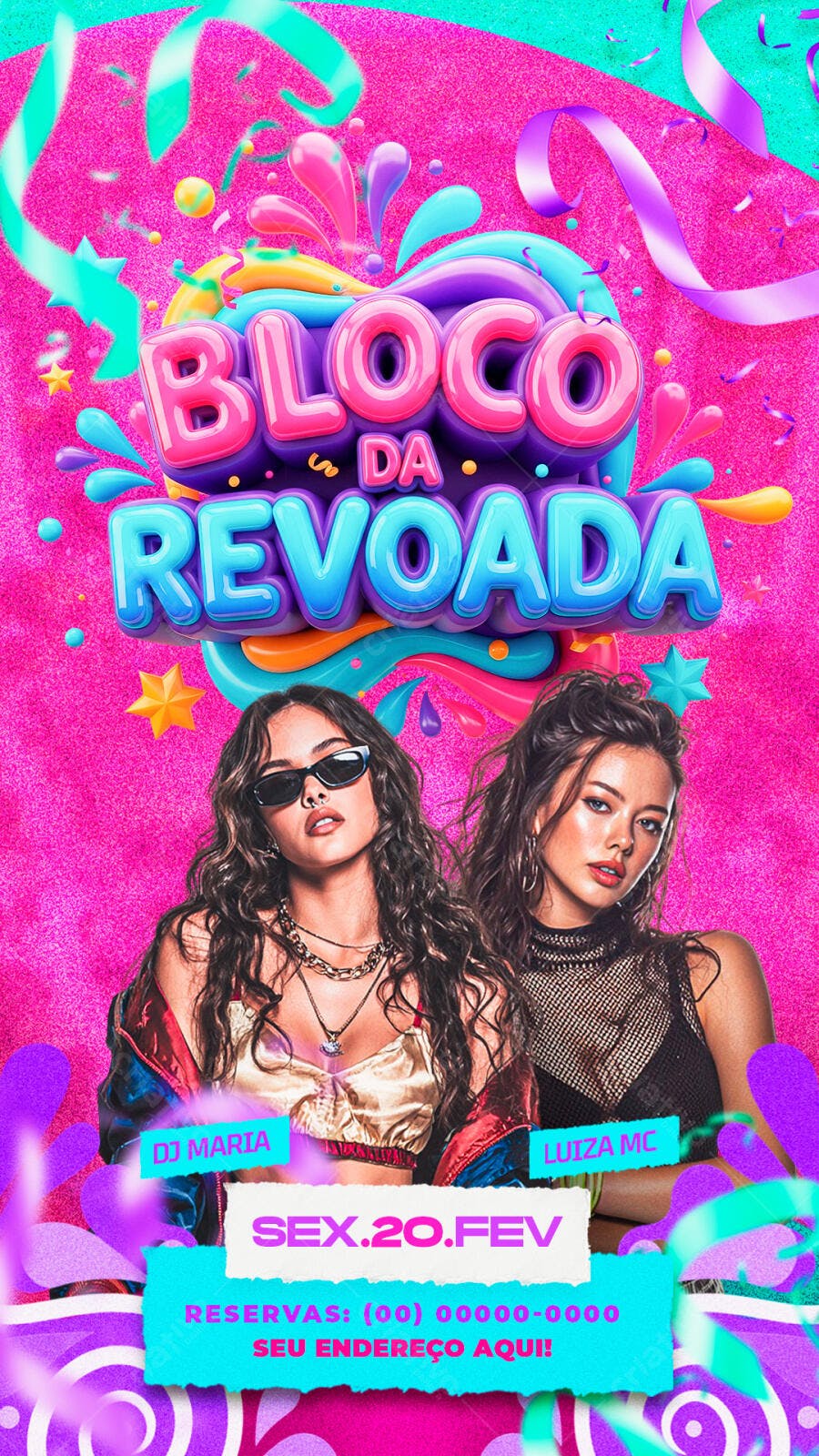 Flyer Carnaval Bloco da Revoada Fevereiro PSD Editável