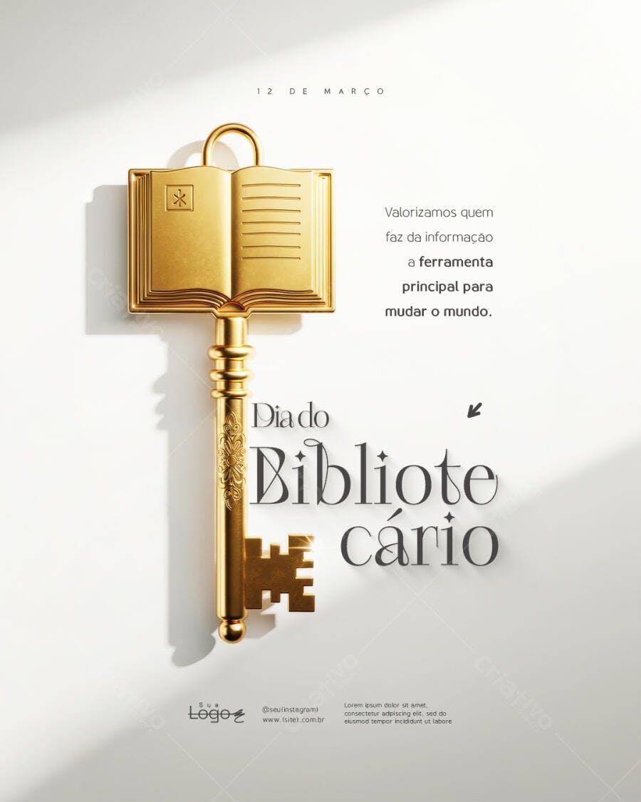 Post Instagram Dia do Bibliotecário 12 de Março PSD Editável