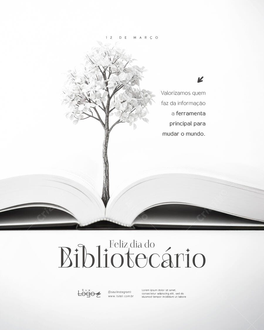 Post Dia do Bibliotecário 12 de Março PSD Editável