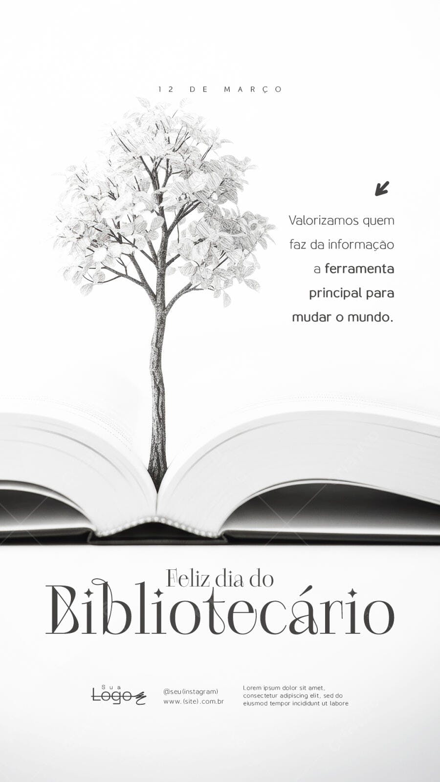 Story Instagram Dia do Bibliotecário 12 de Março PSD Editável