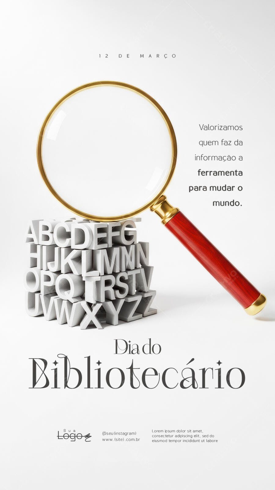 Post Instagram Dia do Bibliotecário 12 de Março PSD Editável