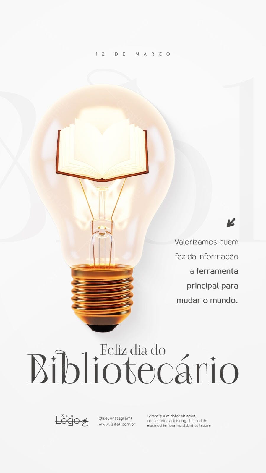 Post Dia do Bibliotecário 12 de Março PSD Editável
