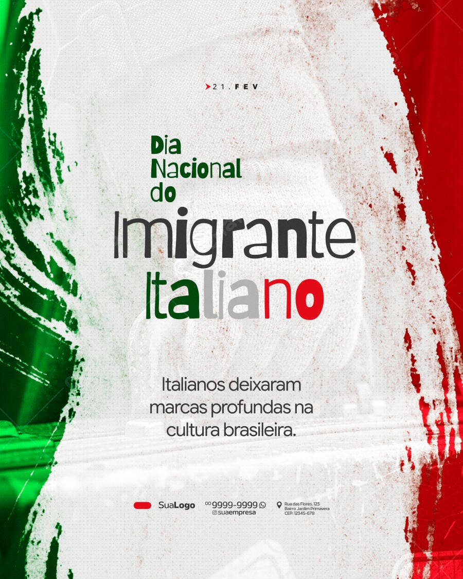 Post Dia Nacional do Imigrante Italiano 21 Fev PSD Editável