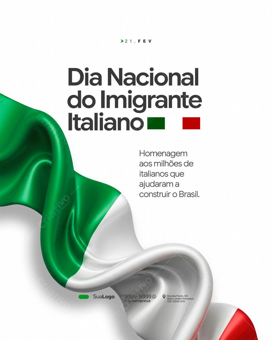 Post Dia Nacional Imigrante Italiano Fevereiro PSD Editável