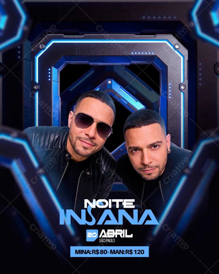 Flyer Festa Balada Noite Insana 20 Abril PSD Editável