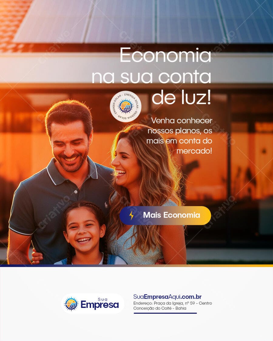 Post Instagram Energia Solar Família PSD Editável