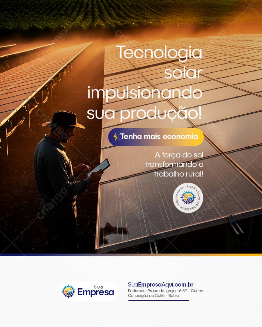 Post Instagram Energia Solar Rural PSD Editável