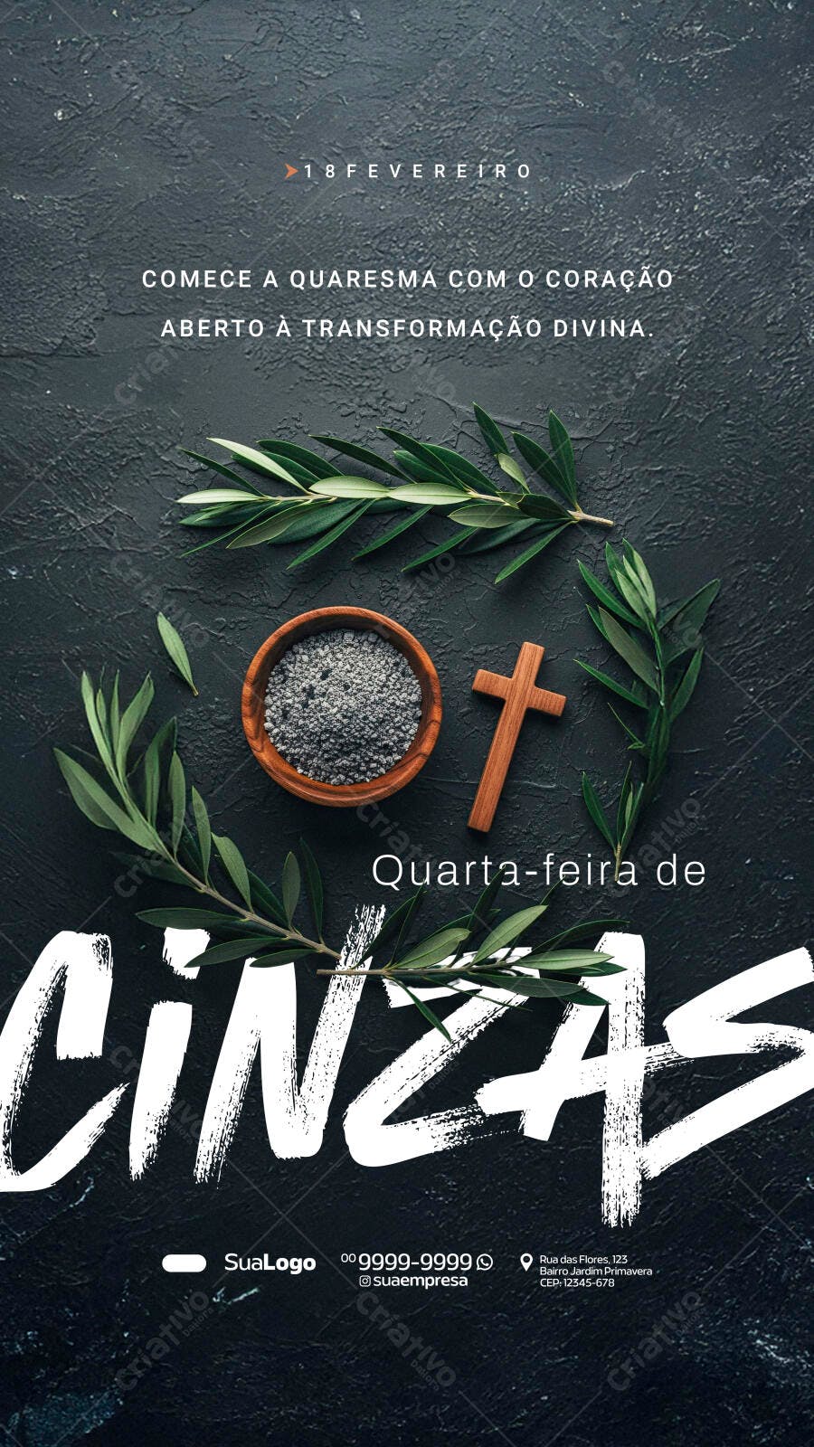 Story Quarta-feira de Cinzas Quaresma PSD Editável