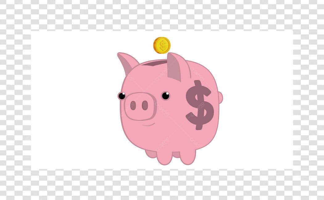Ilustração Cofrinho Porquinho Rosa Moeda Dólar PNG Fundo Transparente
