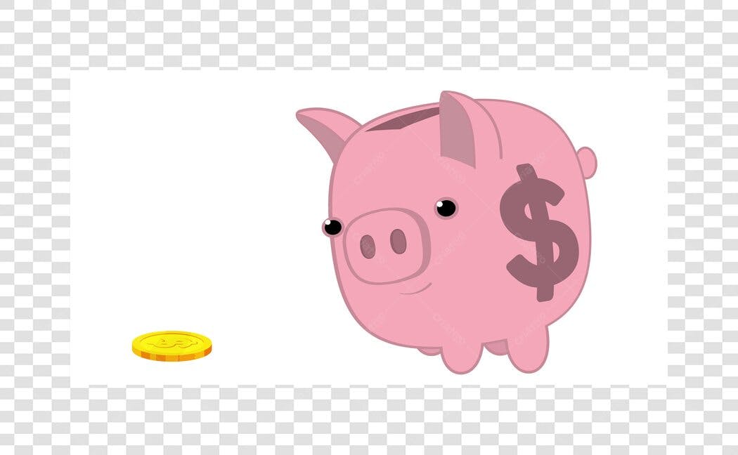 Ilustração Porquinho Cofre Moeda Dólar PNG Fundo Transparente