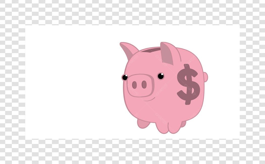 Ilustração Porquinho Cofre Rosa Dinheiro PNG Fundo Transparente