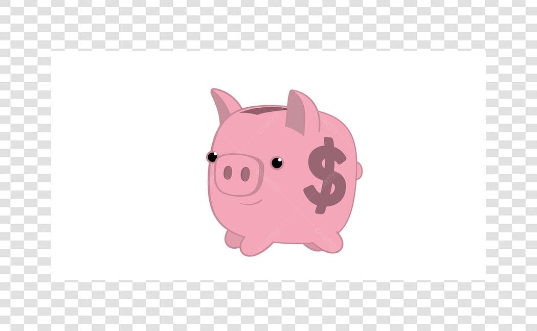 Ilustração Cofrinho Porquinho Rosa Dinheiro PNG Fundo Transparente