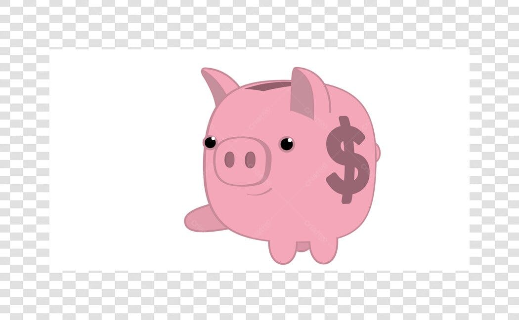 Ilustração Porquinho Mealheiro Dinheiro Rosa PNG Fundo Transparente