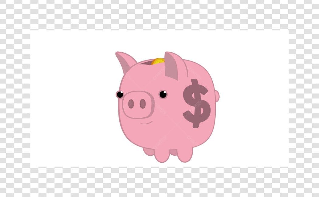 Ilustração Cofrinho Porquinho Rosa Dinheiro PNG Fundo Transparente