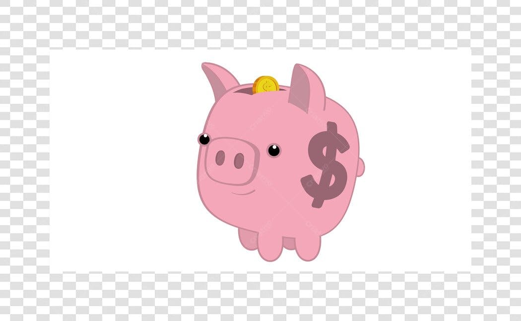 Ilustração Porquinho Cofre Dinheiro Rosa PNG Fundo Transparente