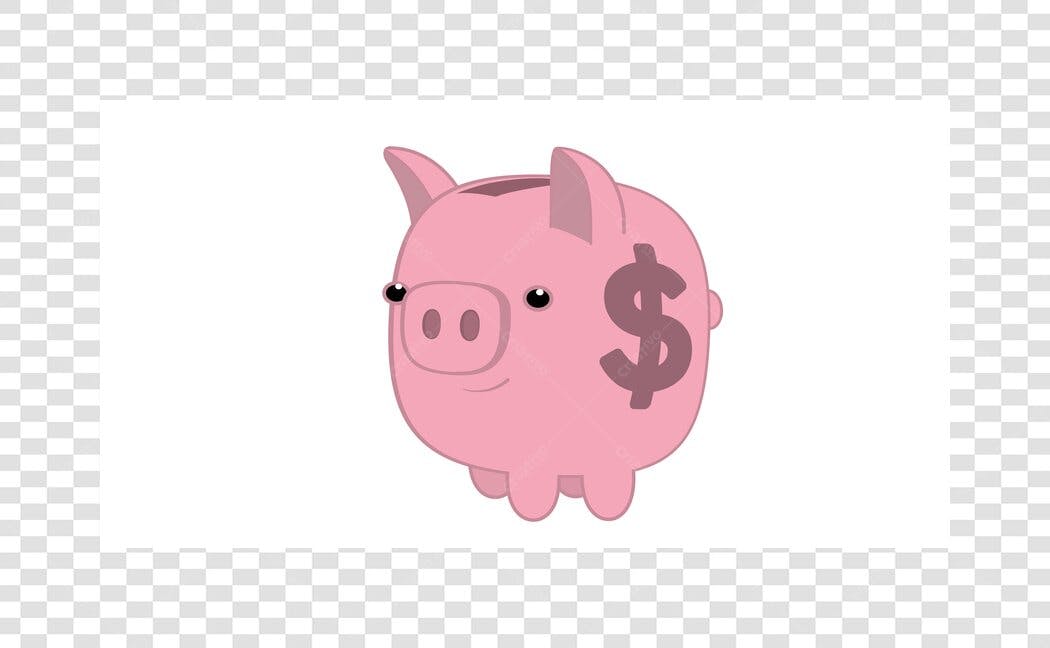Ilustração Porquinho Mealheiro Dinheiro Rosa PNG Fundo Transparente