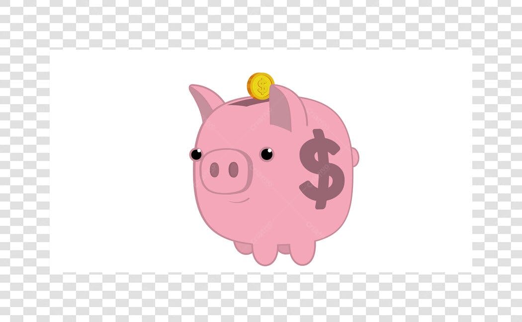 Ilustração Cofrinho Porquinho Rosa Moeda PNG Fundo Transparente