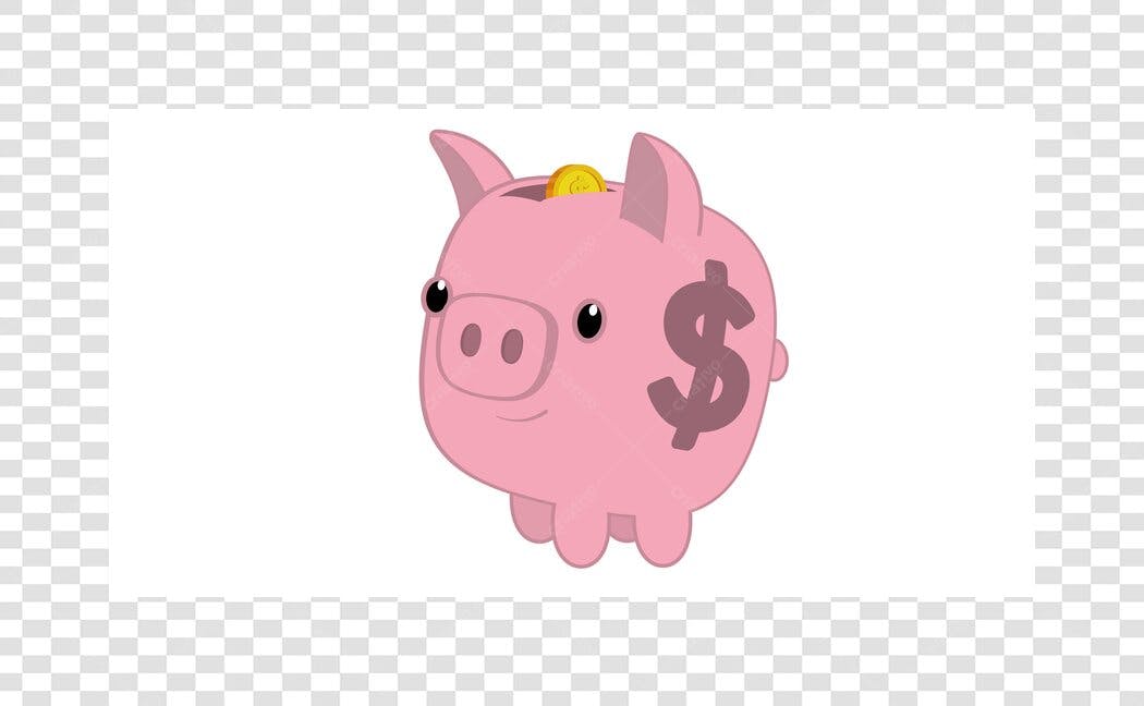 Ilustração Cofrinho Porquinho Rosa Dinheiro PNG Fundo Transparente