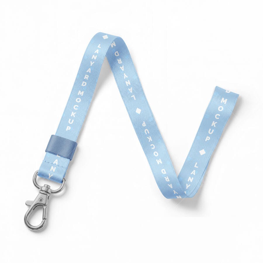 Mockup Cordão Crachá Azul Flat Lay Fundo Branco Editável