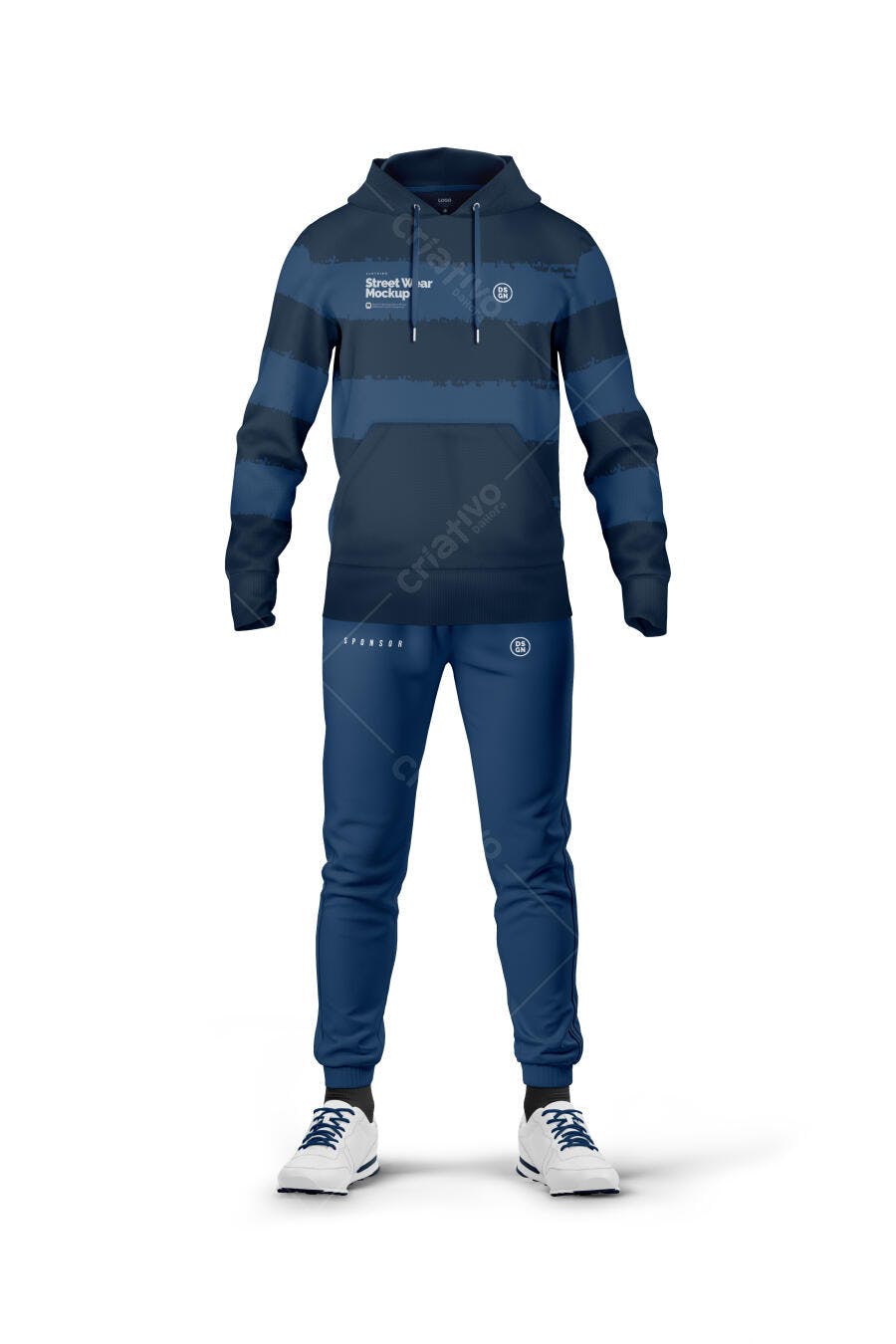 Mockup Agasalho Moletom Calça e Blusa Capuz Frontal Editável