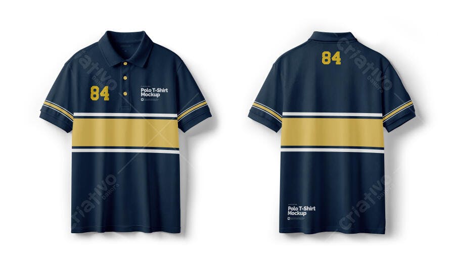 Mockup Camiseta Polo Azul Marinho Frente e Verso Editável
