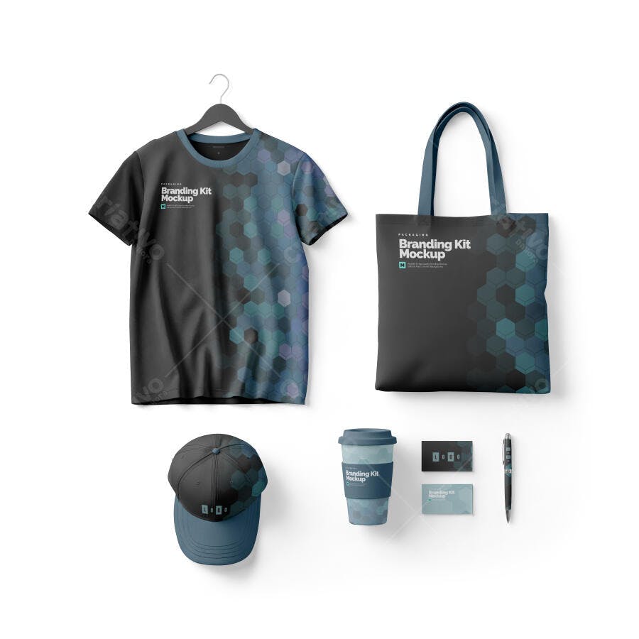 Mockup Kit Branding Camiseta Boné Sacola Copo Cartão Editável