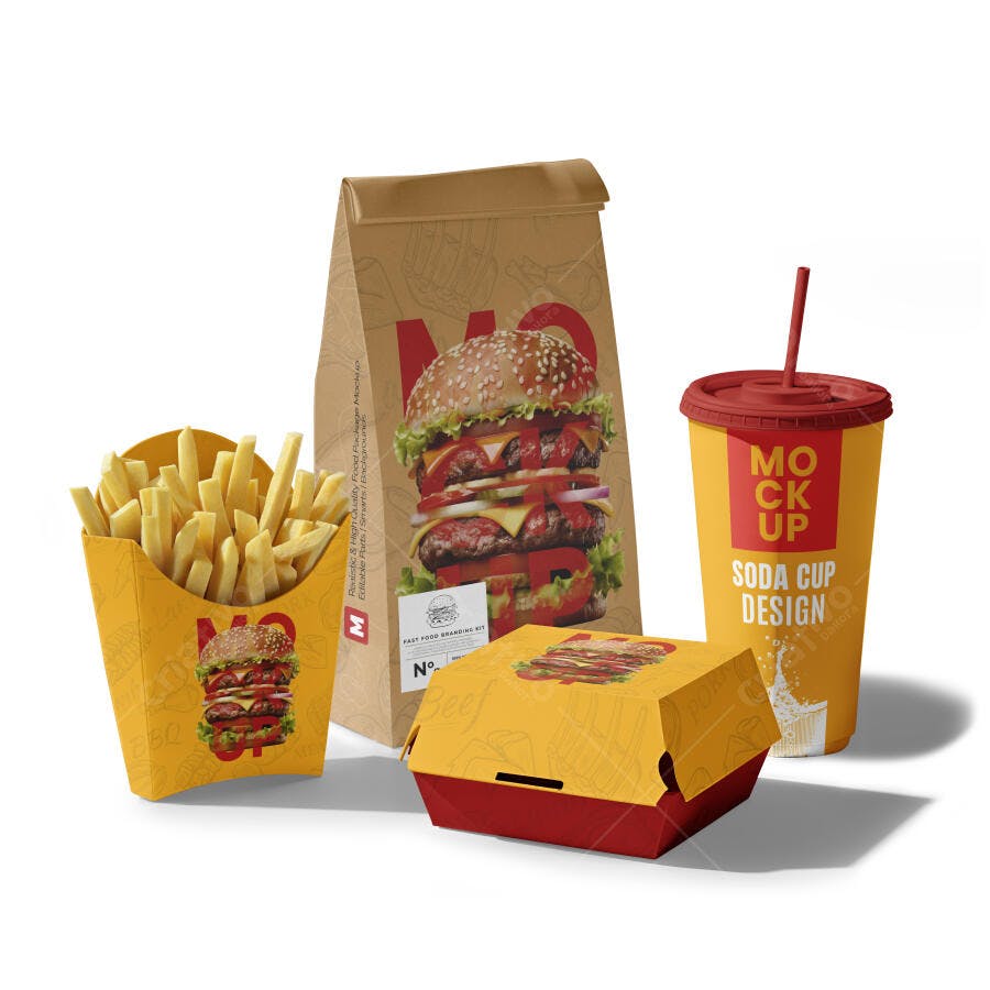 Mockup Embalagem Hamburgueria Fast Food Kraft Editável