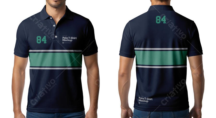Mockup Camiseta Polo Masculina Frente e Costas Editável