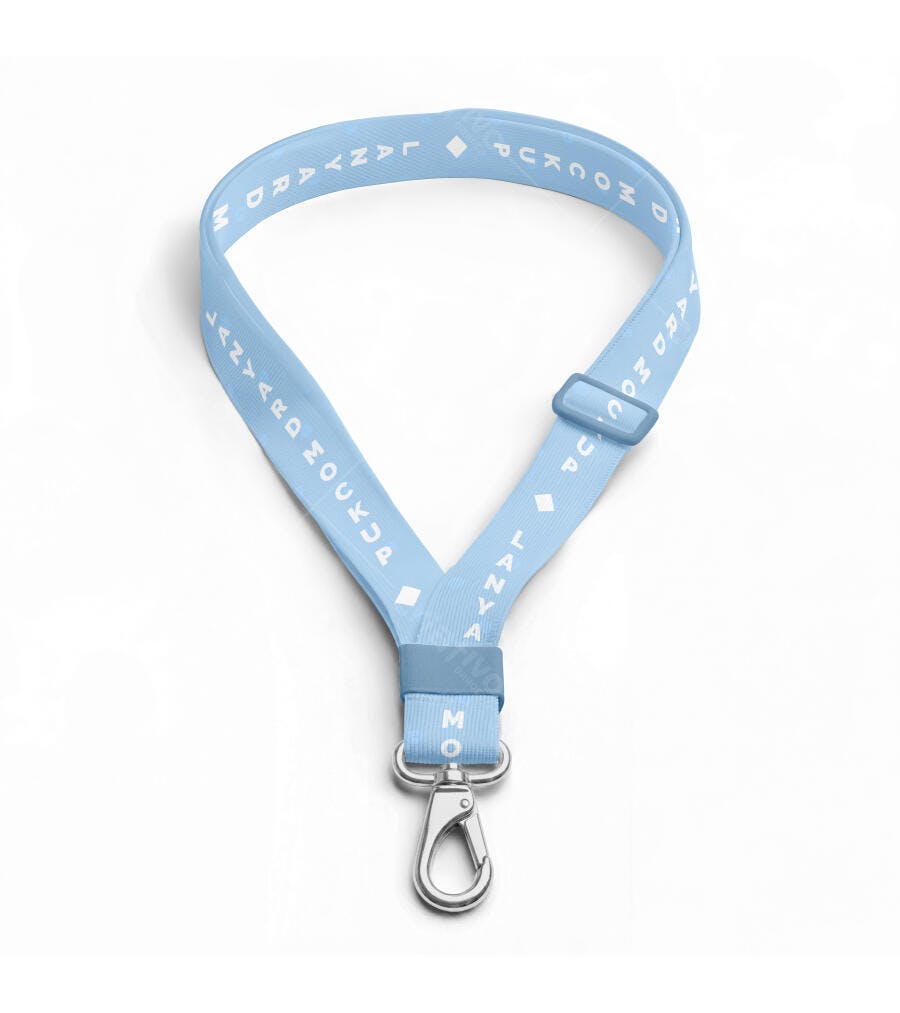 Mockup Cordão Crachá Azul Claro Fundo Branco Editável