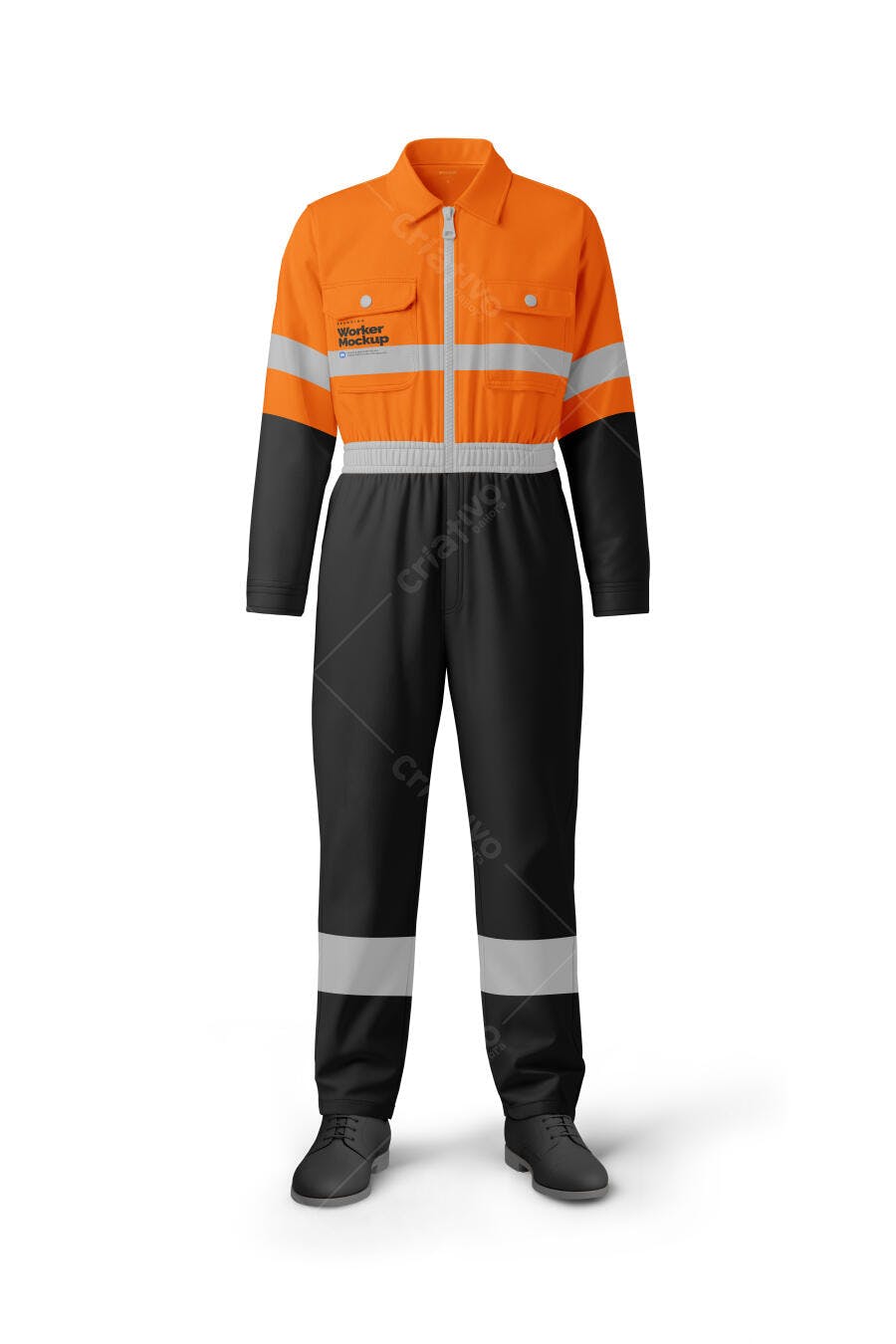 Mockup Macacão de Segurança Laranja e Preto Frontal Editável