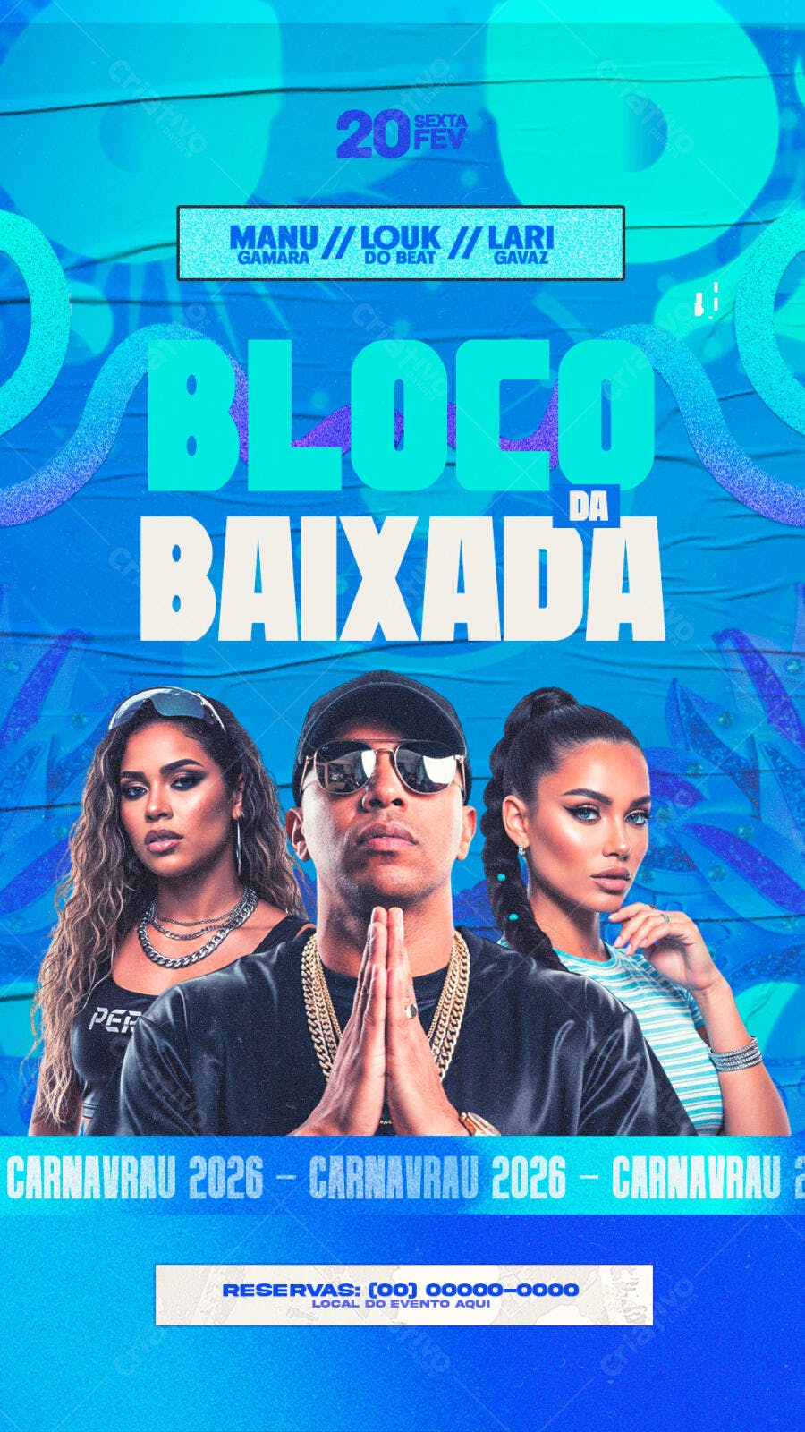 Flyer Carnaval Bloco da Baixada Fevereiro PSD Editável
